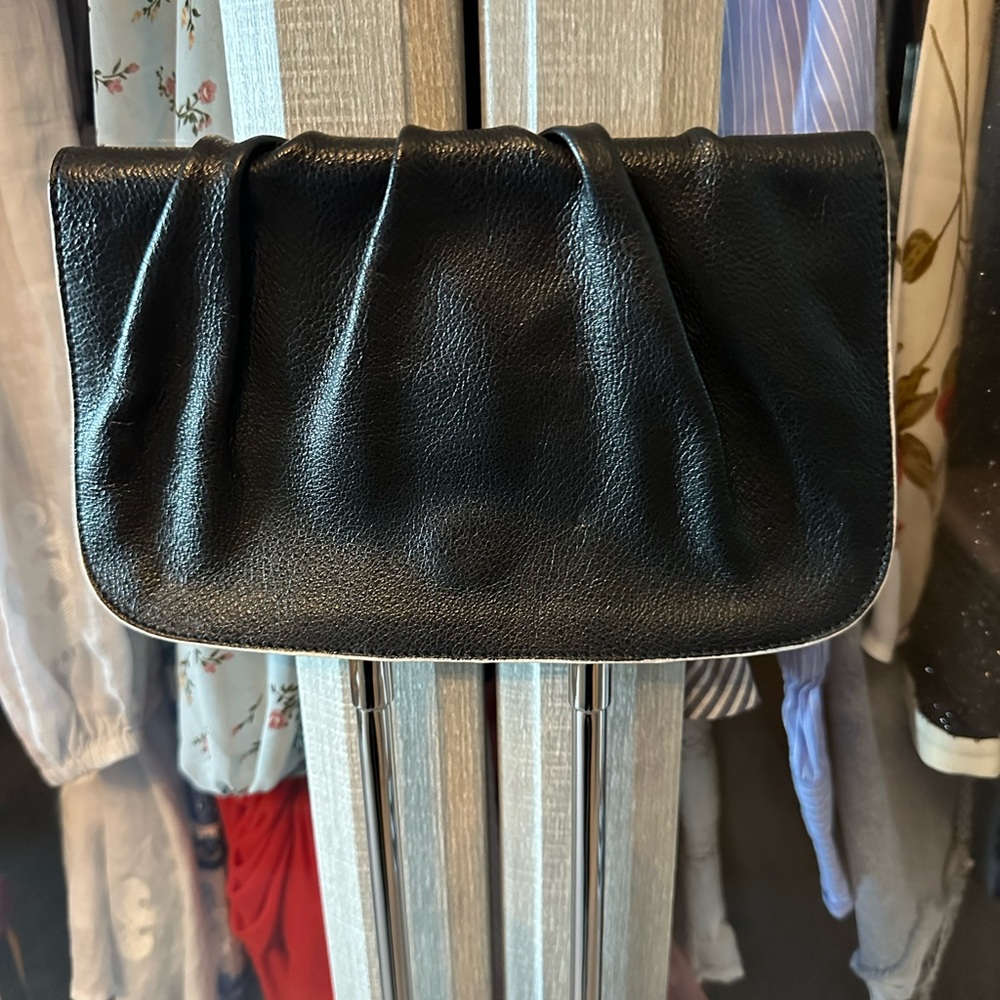 Baekgaard black leather clutch with white piping